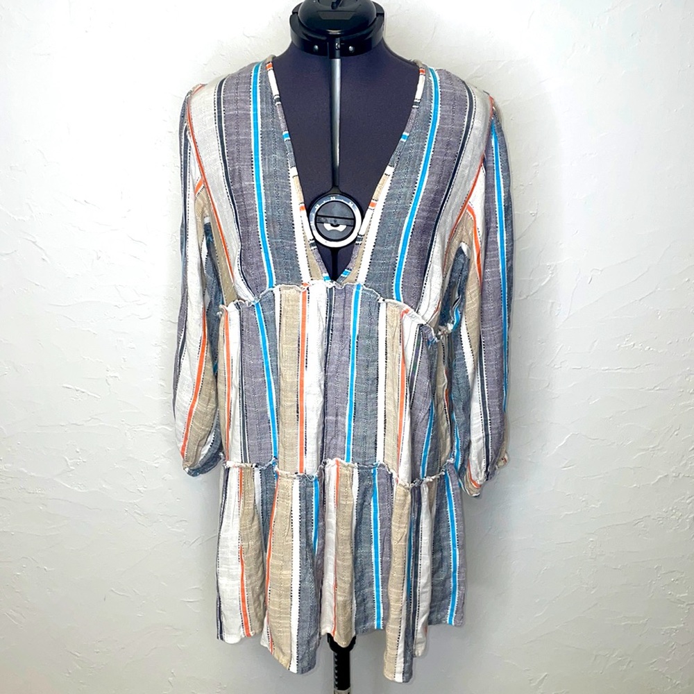 Blue Island Navy Multicolored Striped Swim Suit Cover/Dress , Beach Coverup